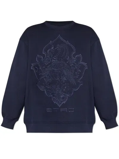 Etro Logo Embroidered Crewneck Sweatshirt In Blu