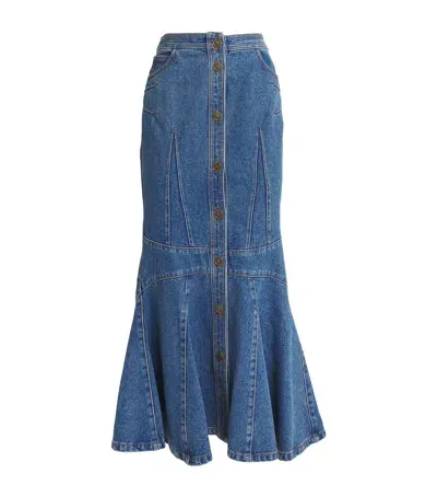 Etro Fishtail Denim Midi Skirt In Blue