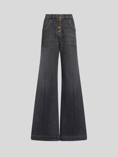 Etro Denim High Rise Flared Jeans In Grey