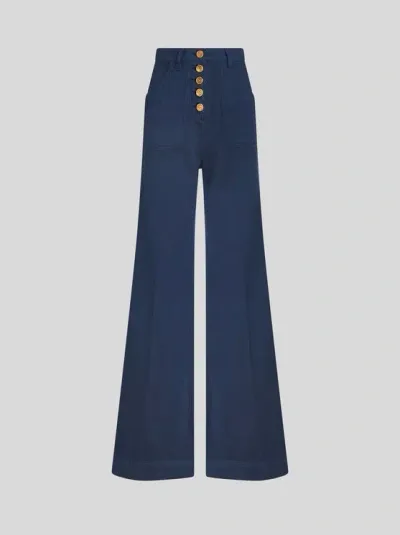 Etro Logo-embossed Button High-rise Flared Jeans In Blue