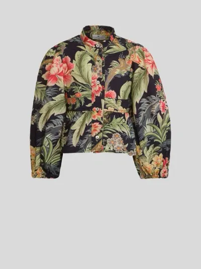 Etro Floral Blouse For Children In Navy Blue