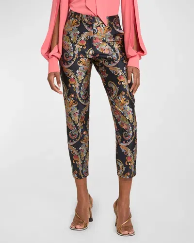 Etro Floral Brocade Slim-leg Ankle Pants In Multi-color