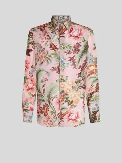 Etro Floral-print Cotton Shirt In Pink