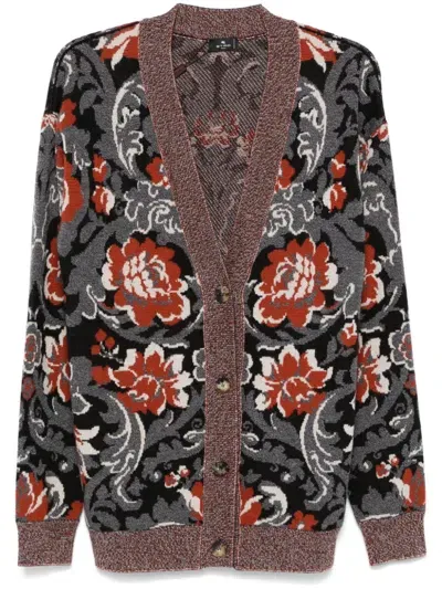 Etro Floral-jacquard Cardigan In Grey