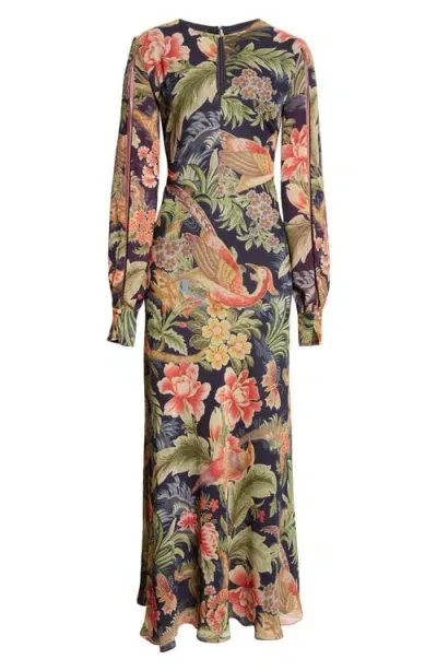 Etro Floral Long Sleeve Silk Maxi Dress In Multicoloured