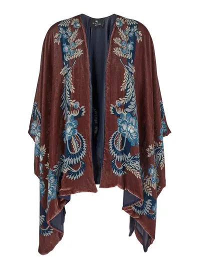 Etro Floral Motif Jacquard Cape In Black