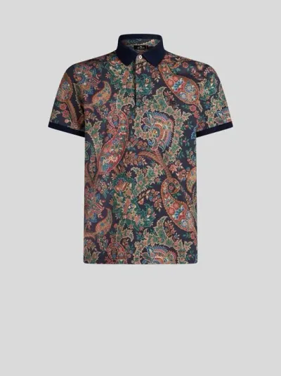 Etro Floral Paisley Print Polo Shirt In Blue