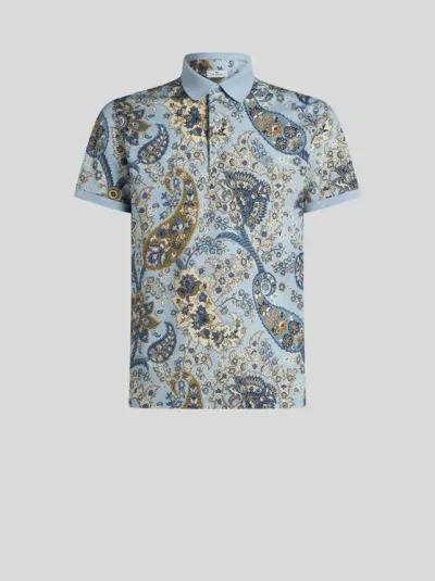 Etro Floral Paisley Print Polo Shirt In Blue