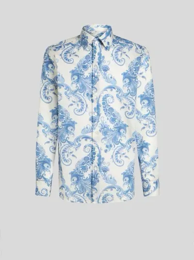 Etro Paisley-print Cotton Shirt In Blue