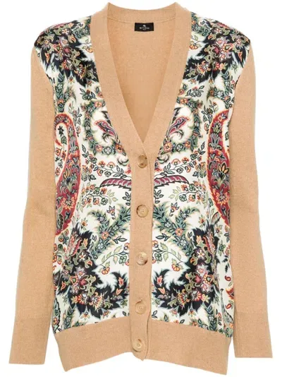 Etro Floral-print Cardigan In Beige