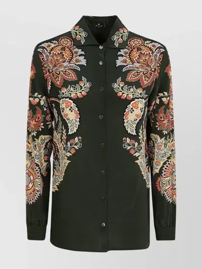 Etro Floral Print Collared Shirt In Green