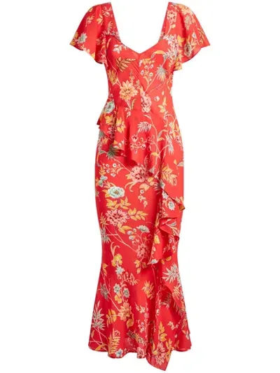 Etro Ruffled Midi Dress In Red