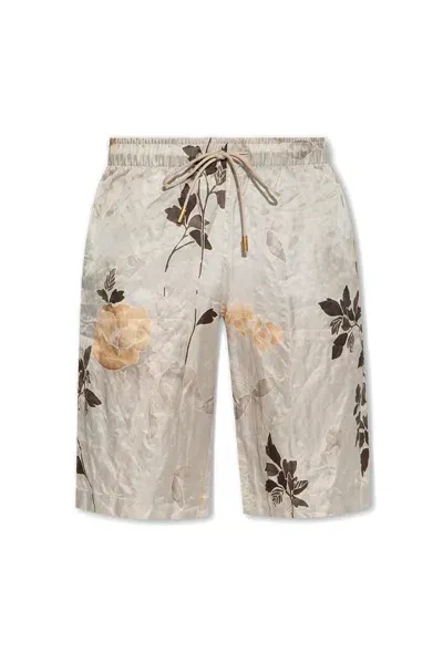 Etro Floral Print Drawstring Shorts In Grey