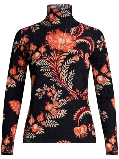 Etro Floral-print Jumper In Black