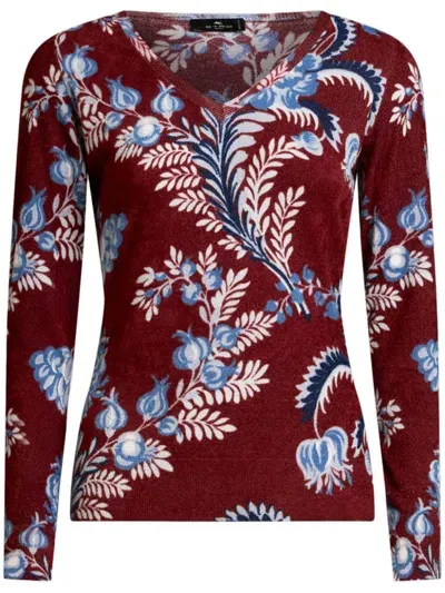 Etro Floral-print Knitted Top In Red