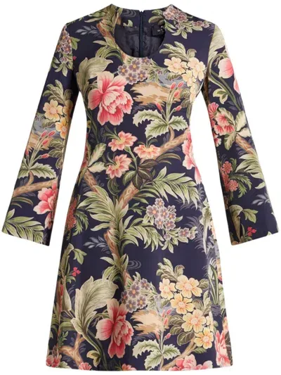 Etro Floral-print Minidress In Blue