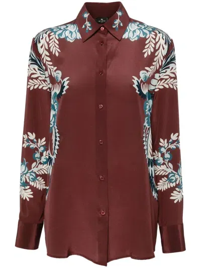 Etro Floral-print Shirt In Brown