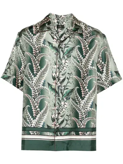 Etro Floral-print Silk Shirt In Green