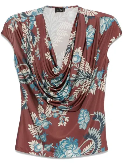 Etro Floral-print Top In Brown