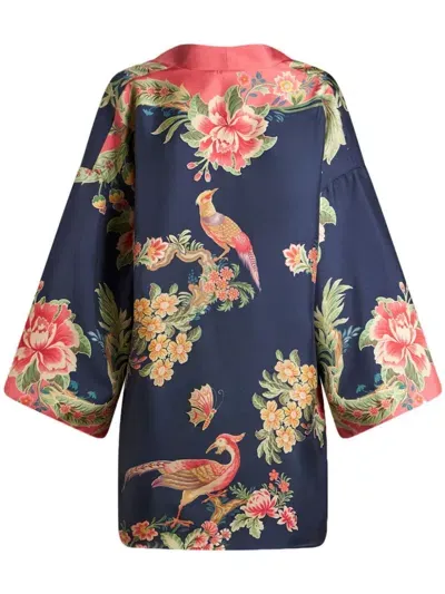 Etro Floral-print Twill Silk Dress In Blue