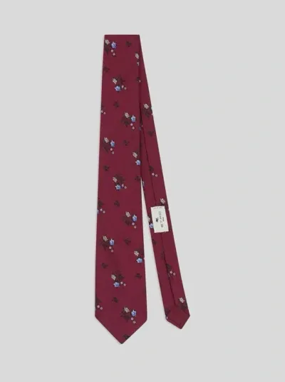 Etro Floral-jacquard Silk Tie In Red