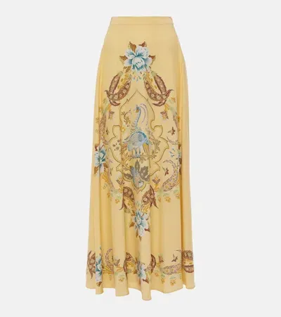 Etro Floral Silk Maxi Skirt In Yellow