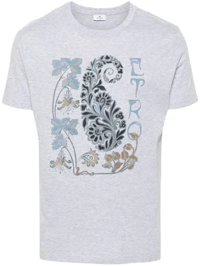 Etro Foliage-print T-shirt In Grey