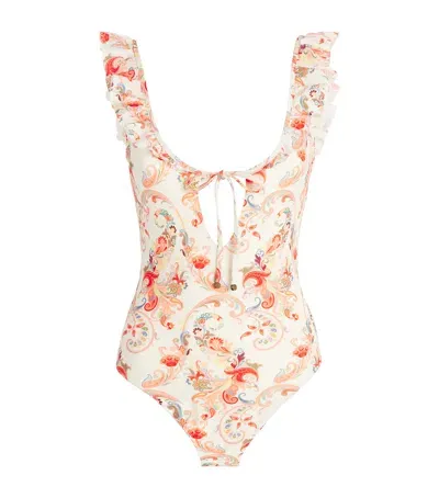 Etro Frilled-neck Paisley Print Swimsuit In Red