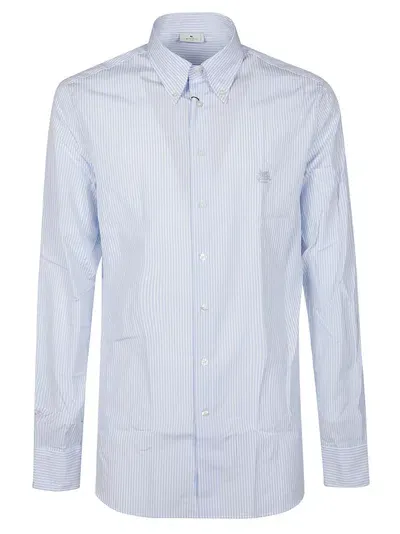 Etro Fuji Botton Down Logo Slim Shirt In Azzurro