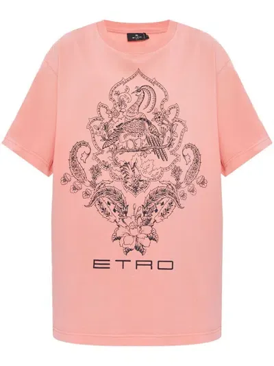 Etro Graphic-print Cotton T-shirt In Pink