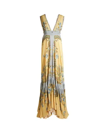 Etro Floral-print Crepe-de-chine Dress In Yellow