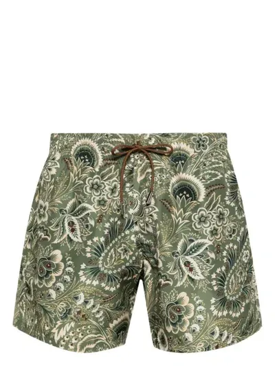 Etro Floral-print Elasticated-waistband Swim Shorts In Green