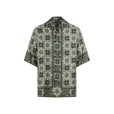 Etro Green Printed Silk Boxy Shirt In Grey