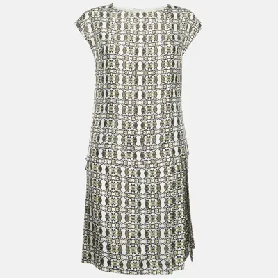 Pre-owned Etro Grey Geometric Print Silk Pleated Mini Dress S In Multicolor