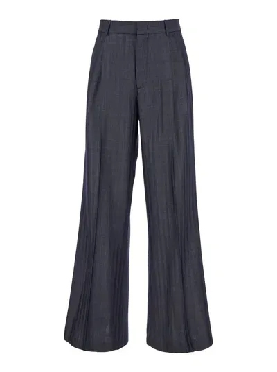 Etro Grey Wide Pants With Concealed Closure In Wool Blend Woman