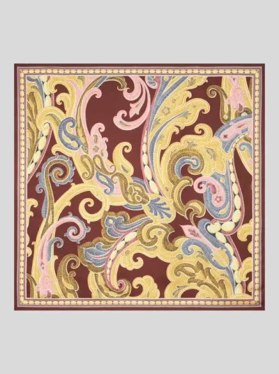 Etro Printed Silk Scarf In Bordeaux