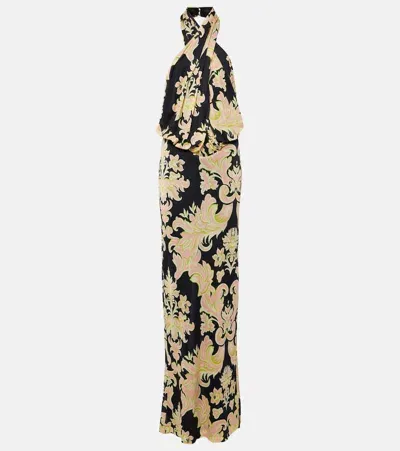 Etro Halterneck Printed Maxi Dress In Black