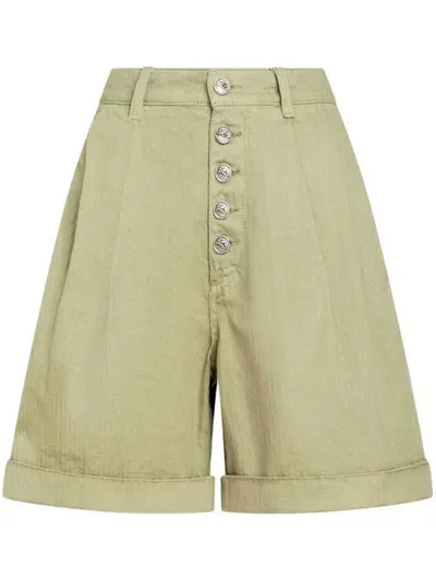 Etro Herringbone-pattern Cotton Bermuda Shorts In Verde