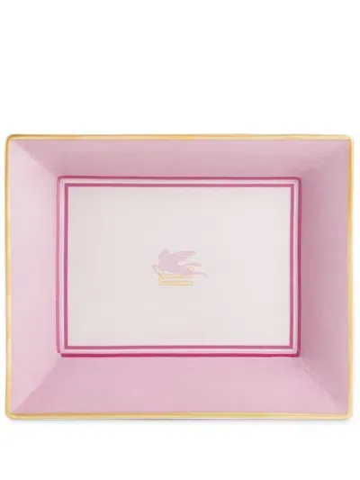 Etro Home Pegaso-motif Porcelain Tray In Pink