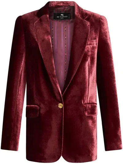 Etro Velvet Single Breast Jacket In Red