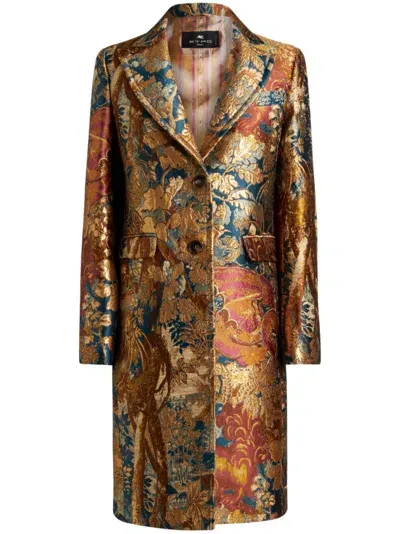 Etro Jacquard Coat In Multicolor