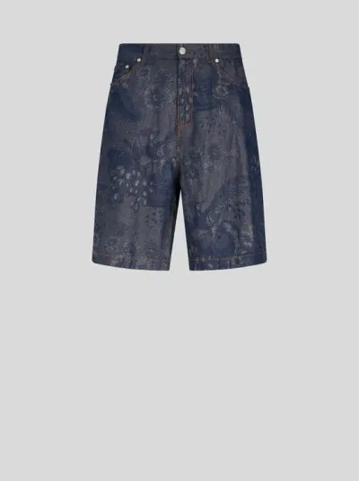 Etro Bermuda-shorts Aus Jacquard-denim In Navy Blue