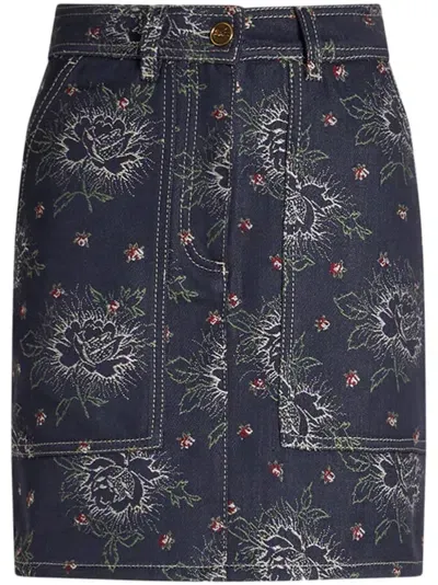 Etro Jacquard Denim Mini Skirt In Blau