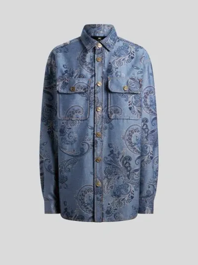 Etro Jacquard Denim Overshirt In Blue