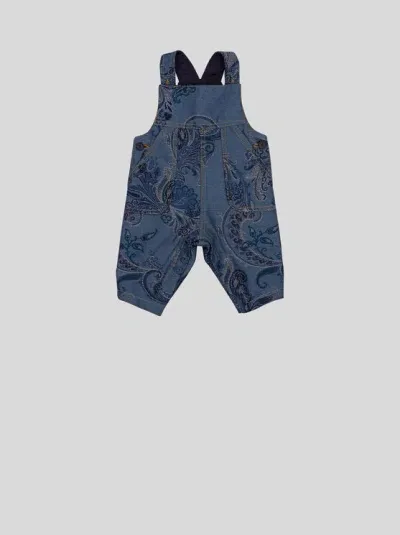 Etro Jacquard Dungarees For Babies In Navy Blue