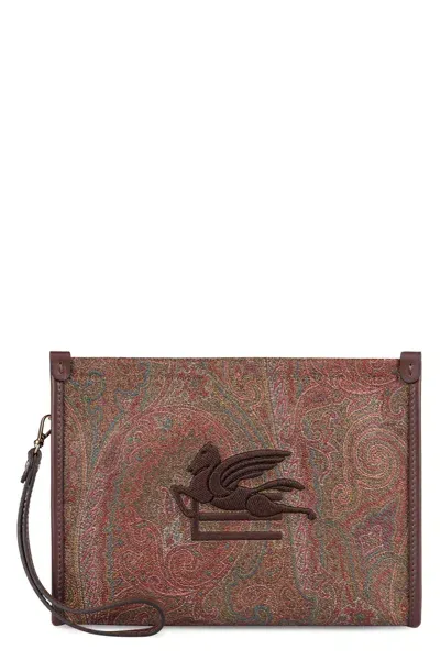 Etro Jacquard Fabric Clutch In Brown