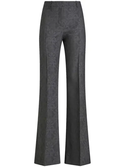 Etro Jacquard Flared Trousers In Grey