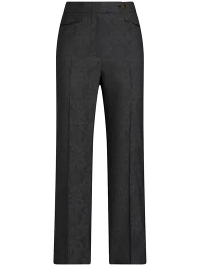 Etro Floral-jacquard Trousers In Black