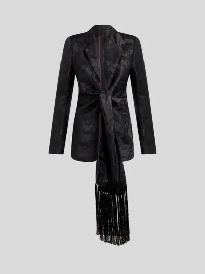 Etro Jacquard Jacket With Scarf In Black