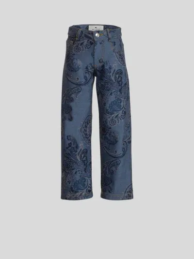 Etro Jacquard Jeans For Children In Blue